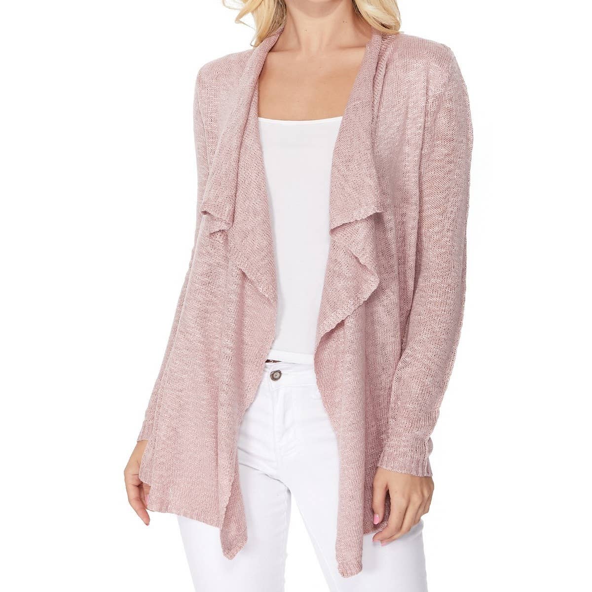 Mak - Long Sleeve Soft Sheer Slub Open Front  Cardigan MK8080