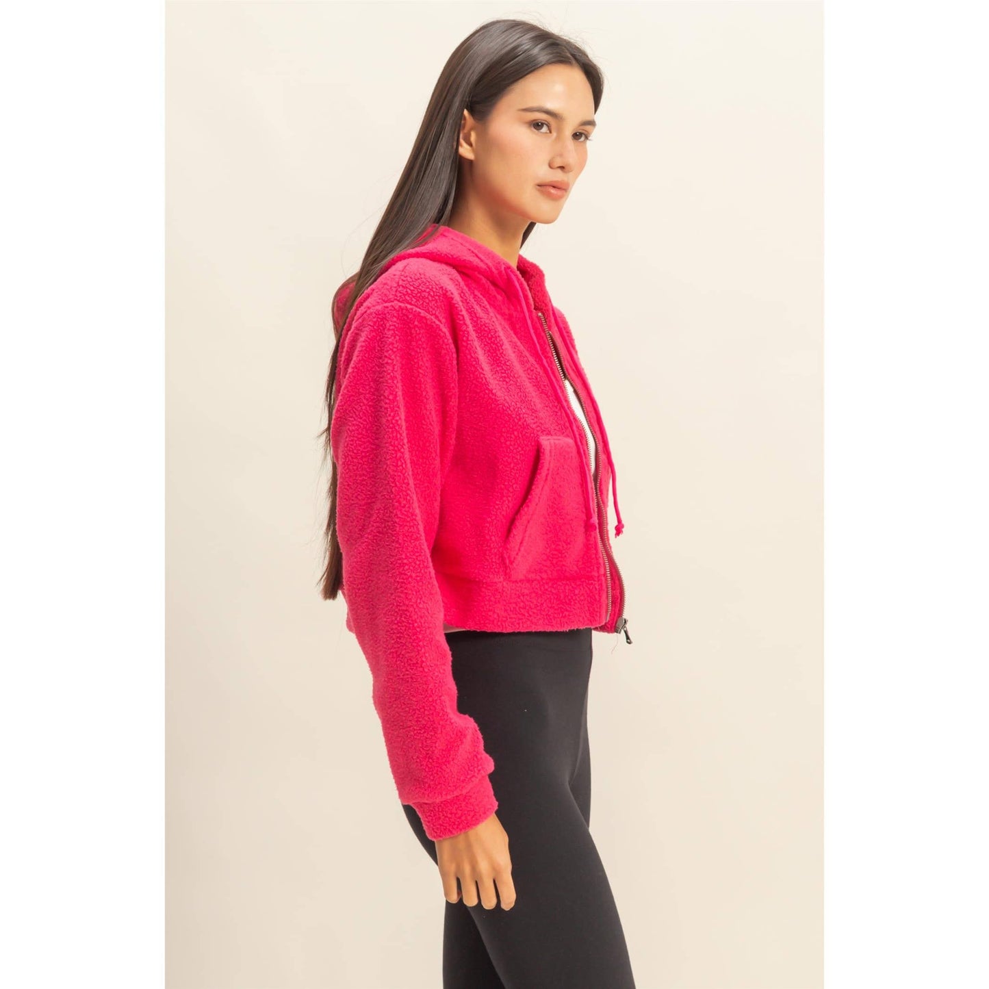 HYFVE - Sherpa Cropped Zip Up Hoodie
