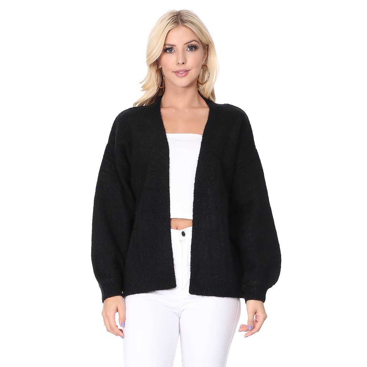 Mak - Bubble Bell Sleeve Chunky Open Sweater Cardigan MK8235