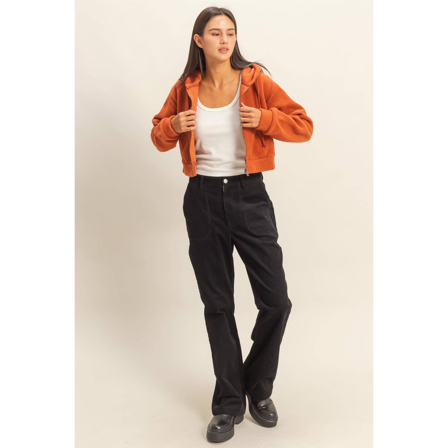 HYFVE - Sherpa Cropped Zip Up Hoodie