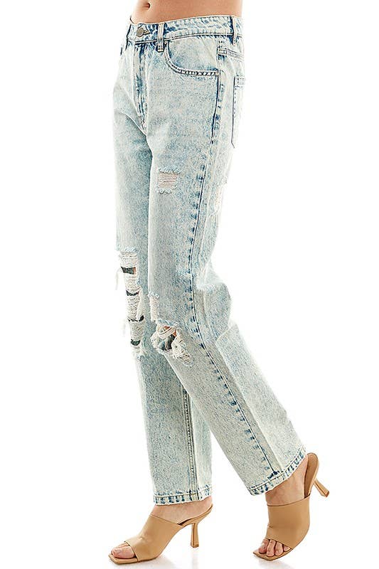 BLUE AGE - COTTON STRAIGHT CUT WITH KNEE DESTRUCTION JEAN
