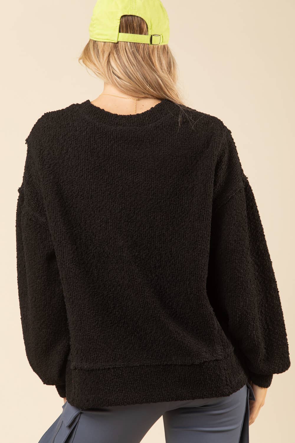 VERY J - NT11338-Round Neck Textured Knit Oversized Top