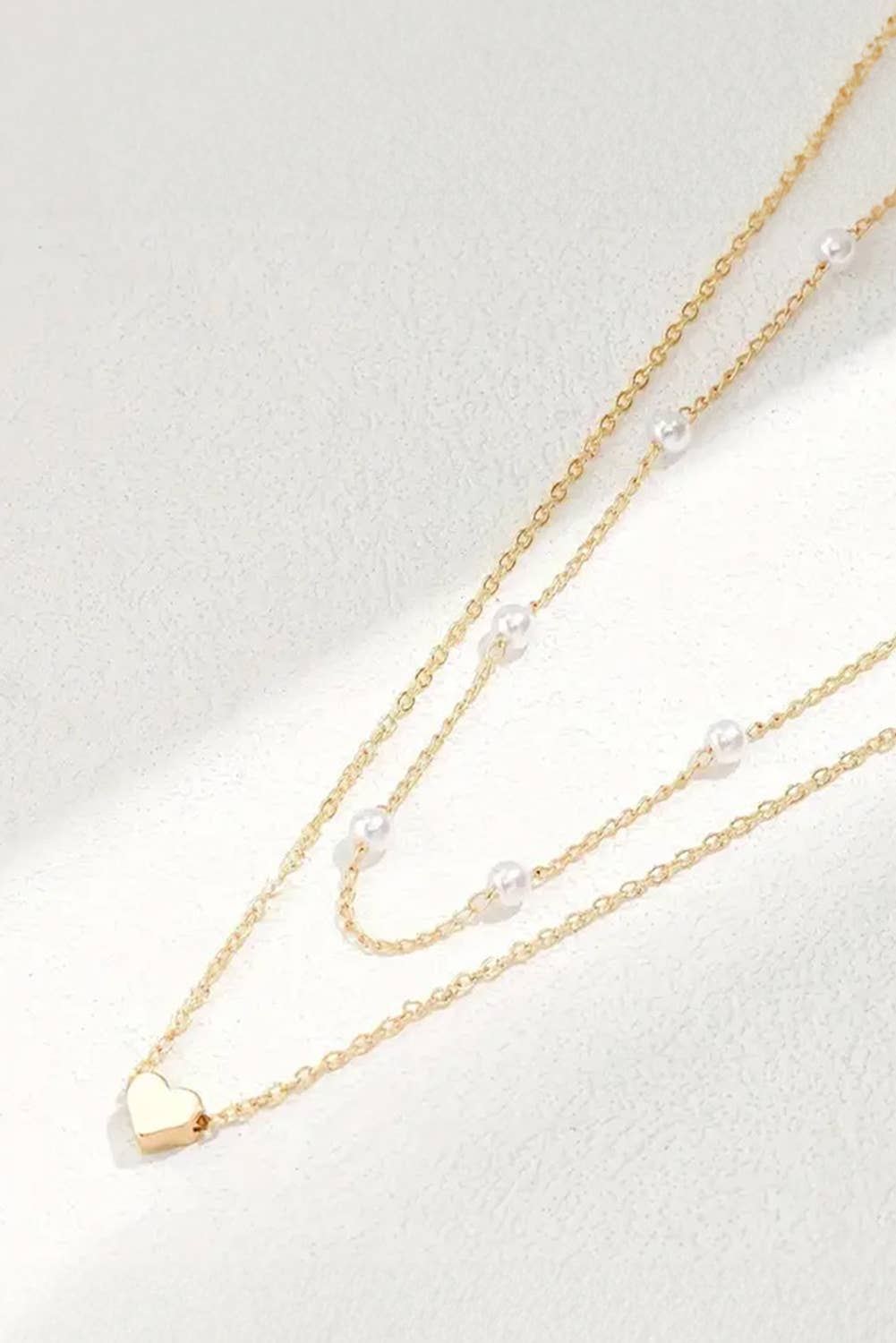 Heart &  Pearl Detail 2pc Layered Necklace