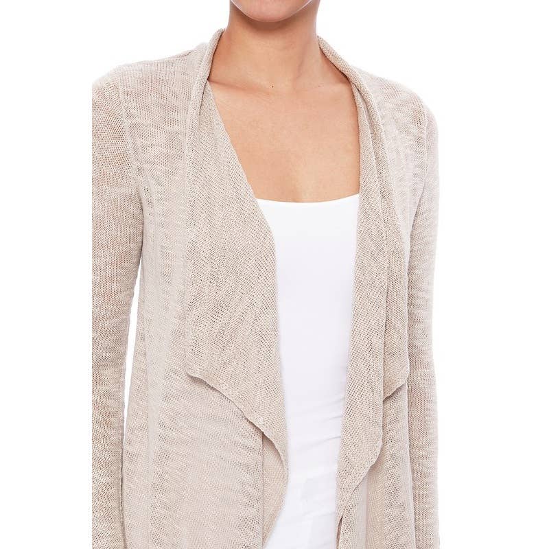 Mak - Long Sleeve Soft Sheer Slub Open Front  Cardigan MK8080