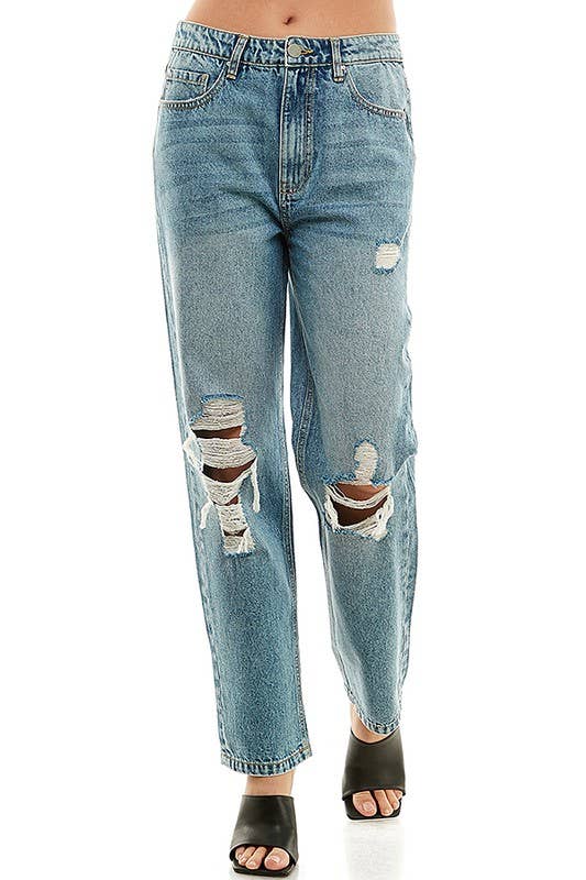 BLUE AGE - COTTON STRAIGHT CUT WITH KNEE DESTRUCTION JEAN