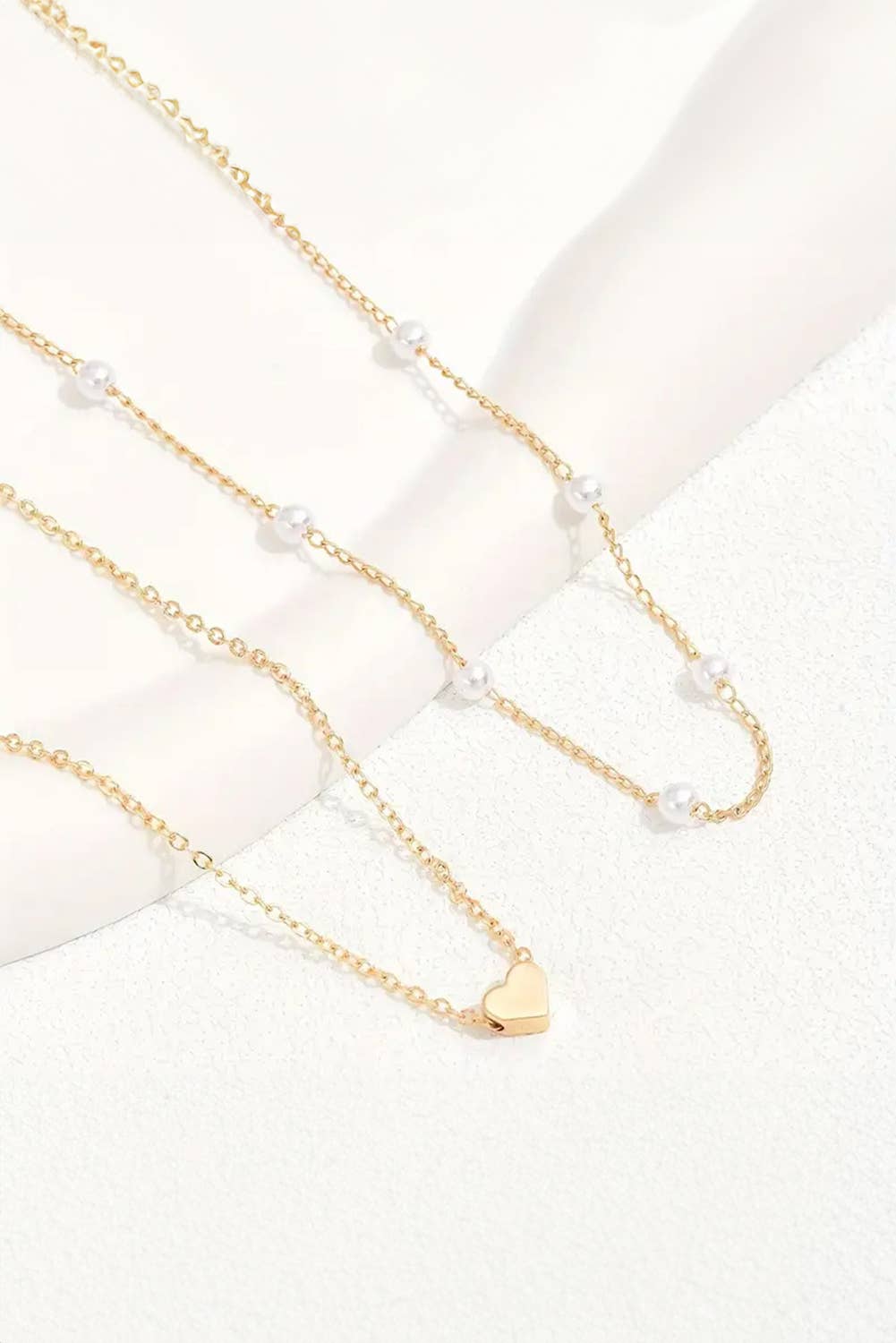 Heart &  Pearl Detail 2pc Layered Necklace
