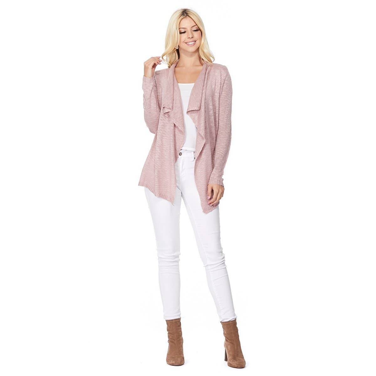 Mak - Long Sleeve Soft Sheer Slub Open Front  Cardigan MK8080