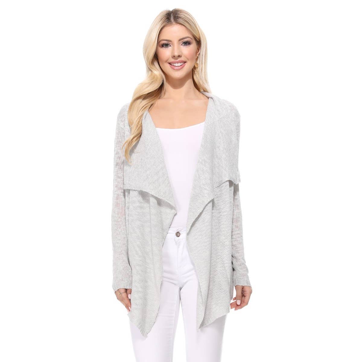 Mak - Long Sleeve Soft Sheer Slub Open Front  Cardigan MK8080