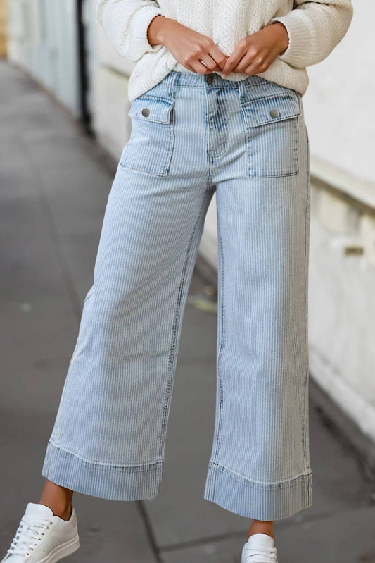 Casual Flap Pocket Cuffed Hem Wide Leg Jeans