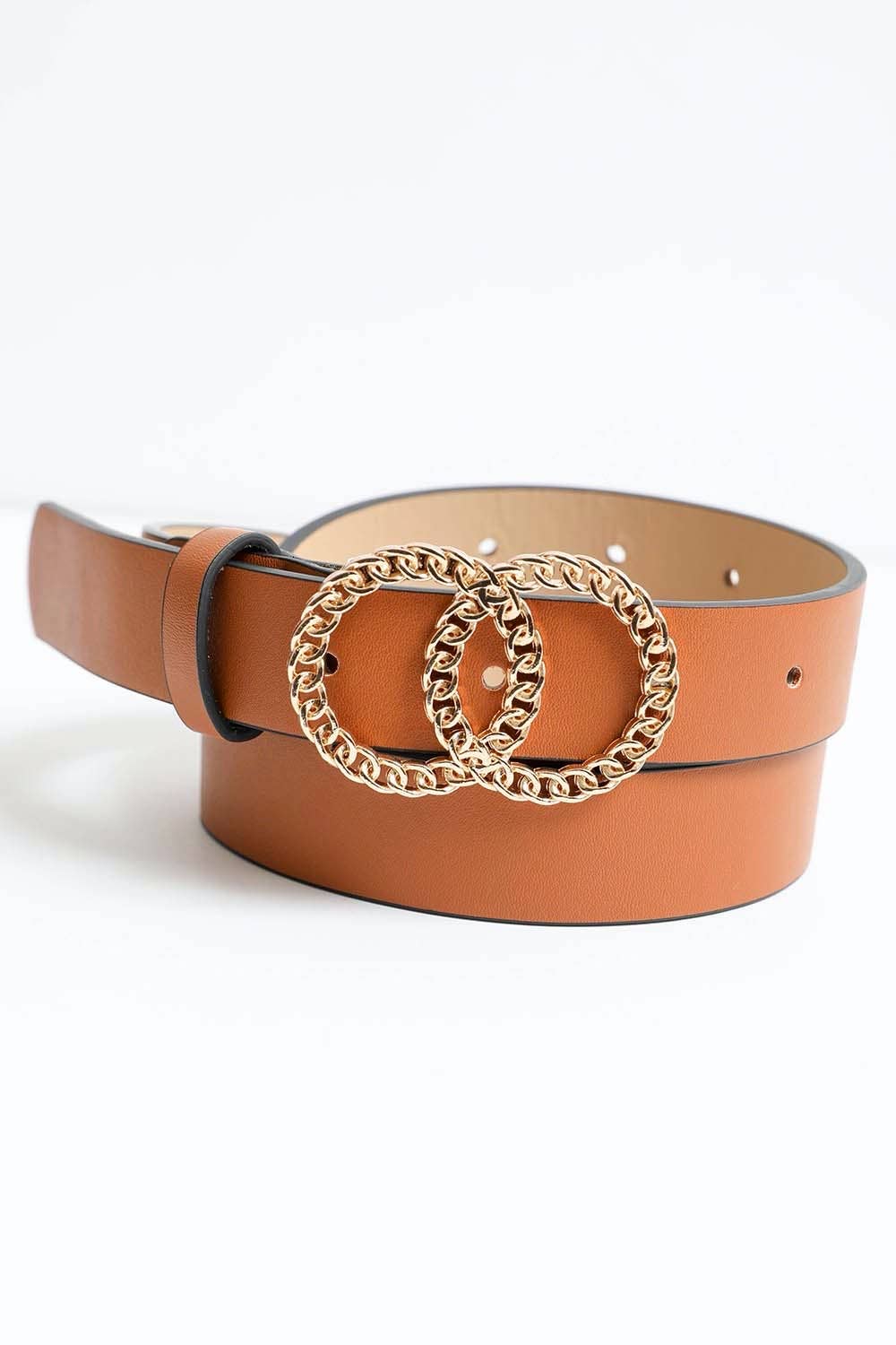 Leto Accessories - Double Chain Ring Buckle Belt - Perfect Golden Accessory