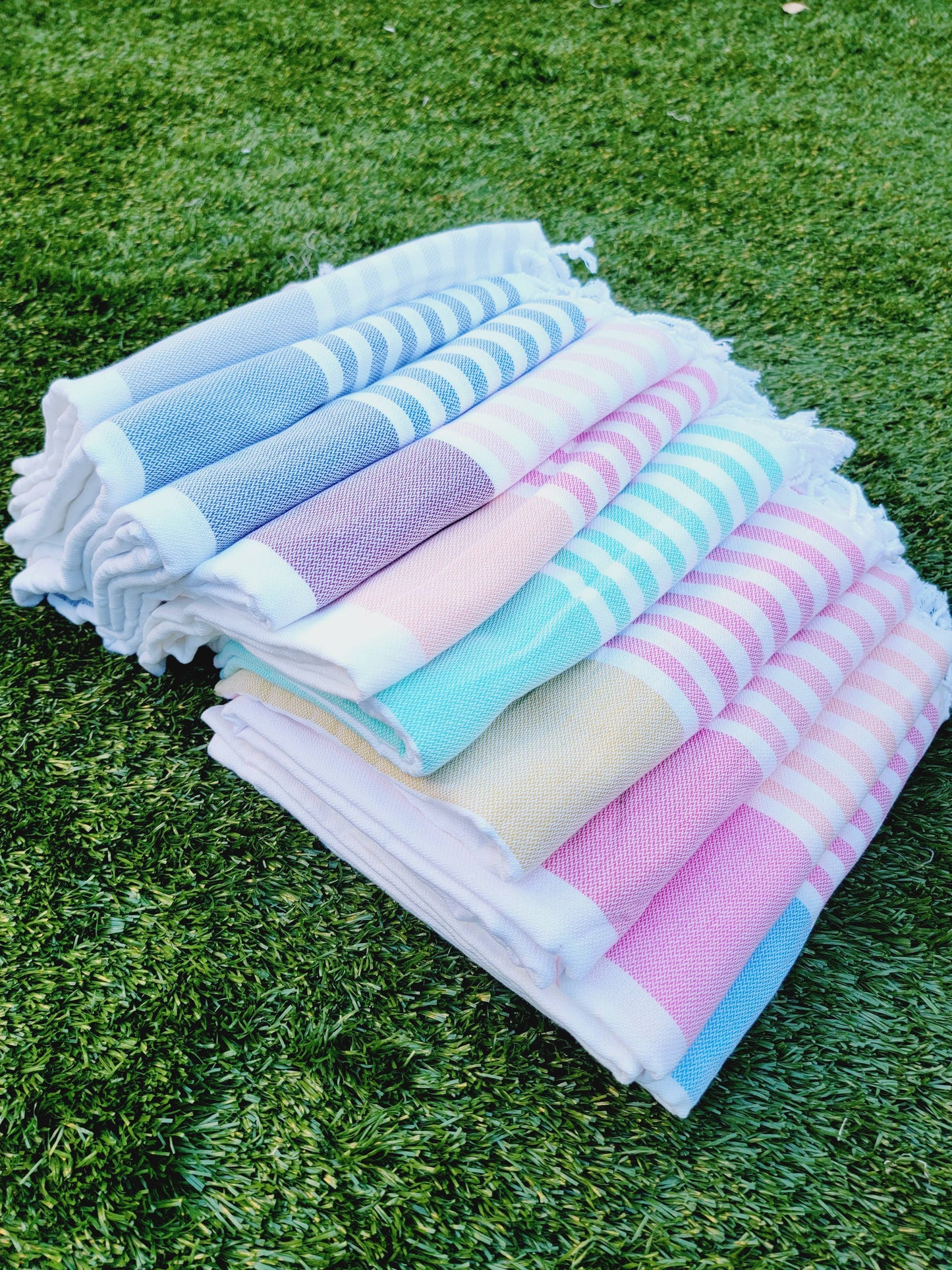 EBRU Home - 10 Beach Towel set, Assorted sand free Towel, Cabana Stripe