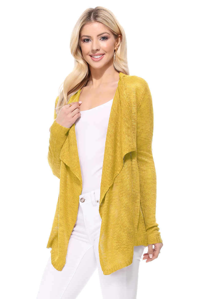 Mak - Long Sleeve Soft Sheer Slub Open Front  Cardigan MK8080