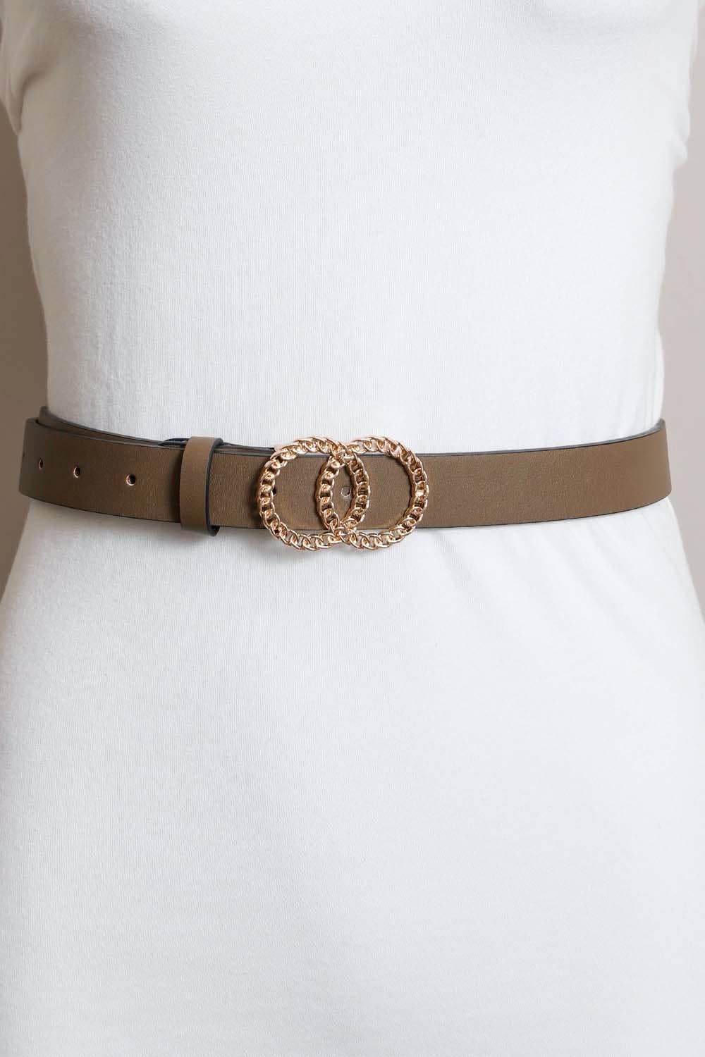 Leto Accessories - Double Chain Ring Buckle Belt - Perfect Golden Accessory