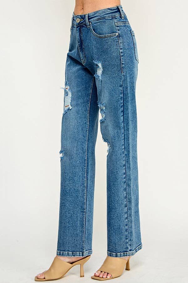 BLUE AGE - DISTRESSED  HIGH RISE STRETCH MOM JEANS