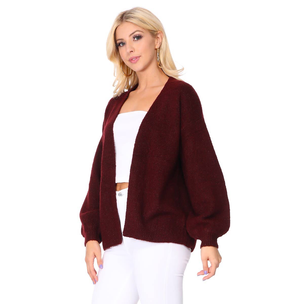 Mak - Bubble Bell Sleeve Chunky Open Sweater Cardigan MK8235
