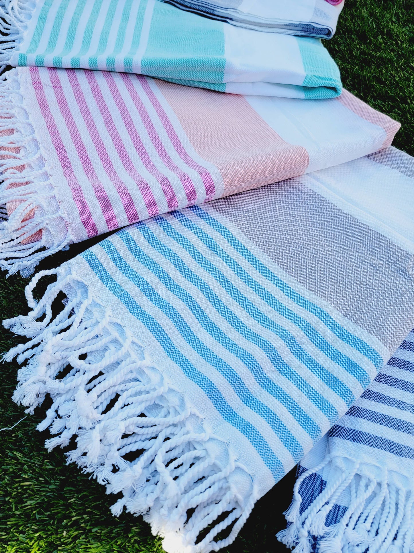 EBRU Home - 10 Beach Towel set, Assorted sand free Towel, Cabana Stripe