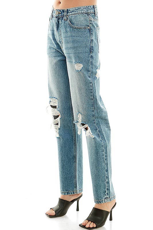 BLUE AGE - COTTON STRAIGHT CUT WITH KNEE DESTRUCTION JEAN