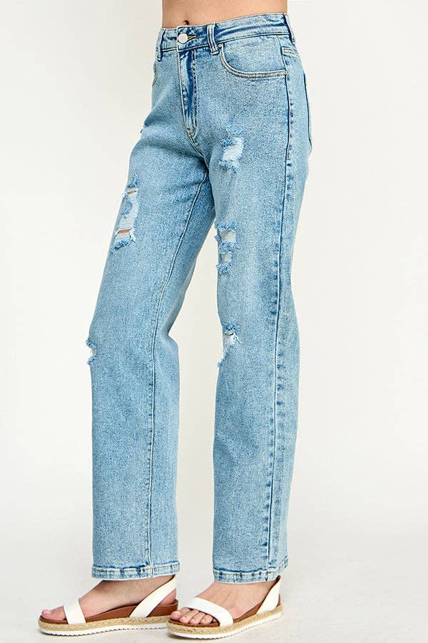 BLUE AGE - DISTRESSED  HIGH RISE STRETCH MOM JEANS