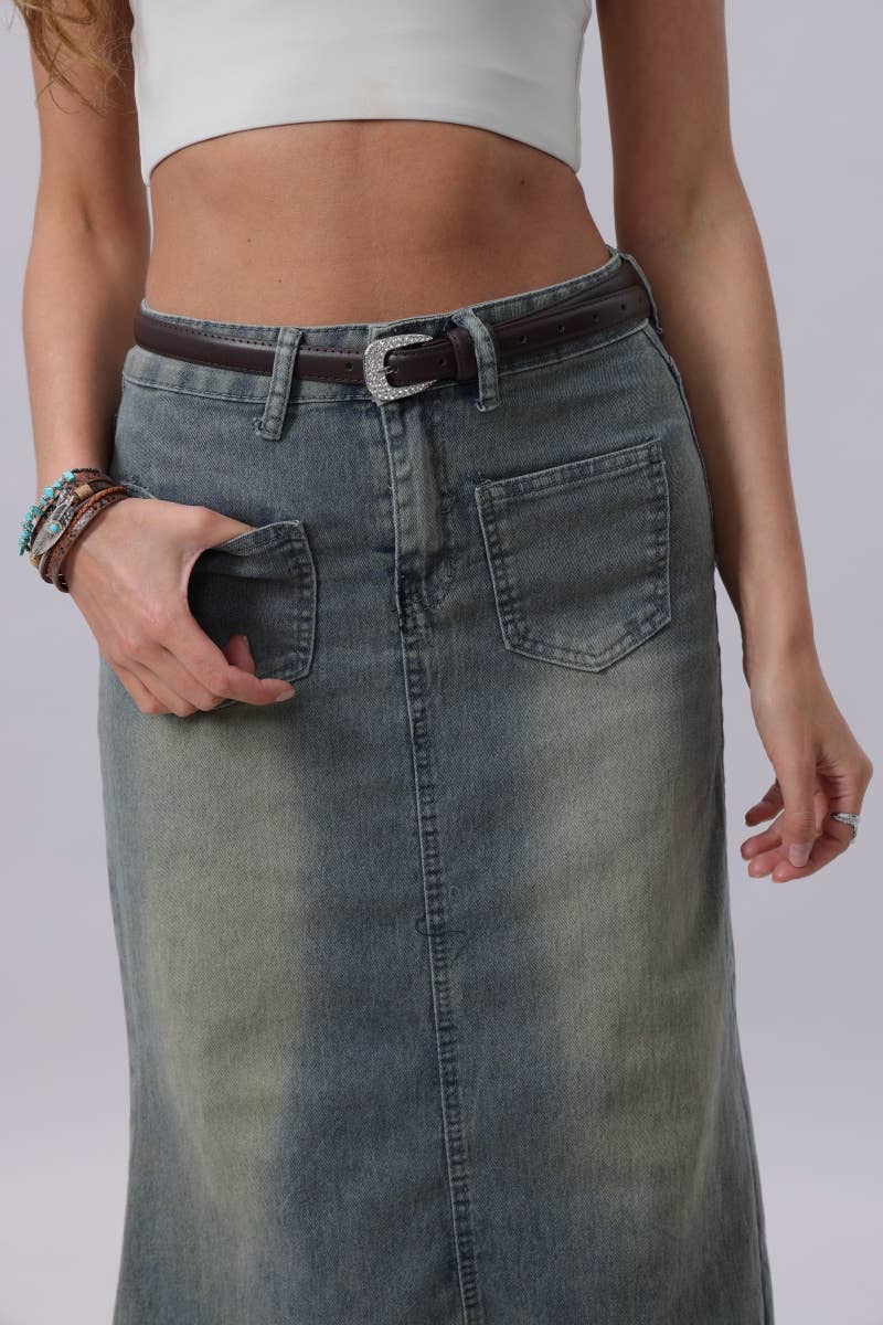 Leto Accessories - Rhinestone Skinny Western Glam Belt