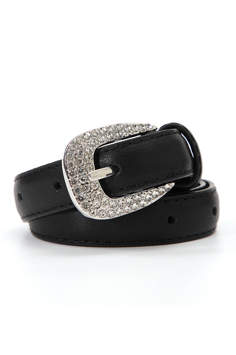 Leto Accessories - Rhinestone Skinny Western Glam Belt