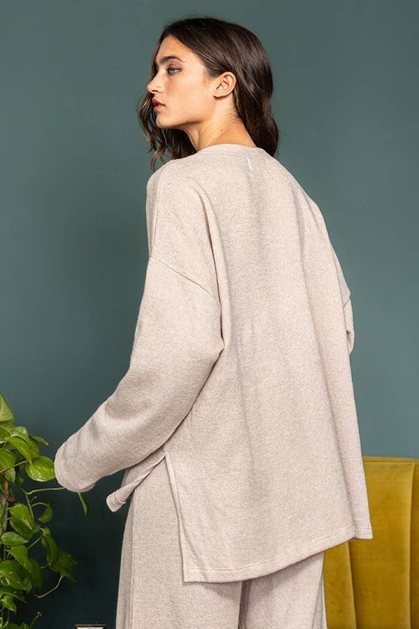 Solid Blushed Knit Oversize Henley Top