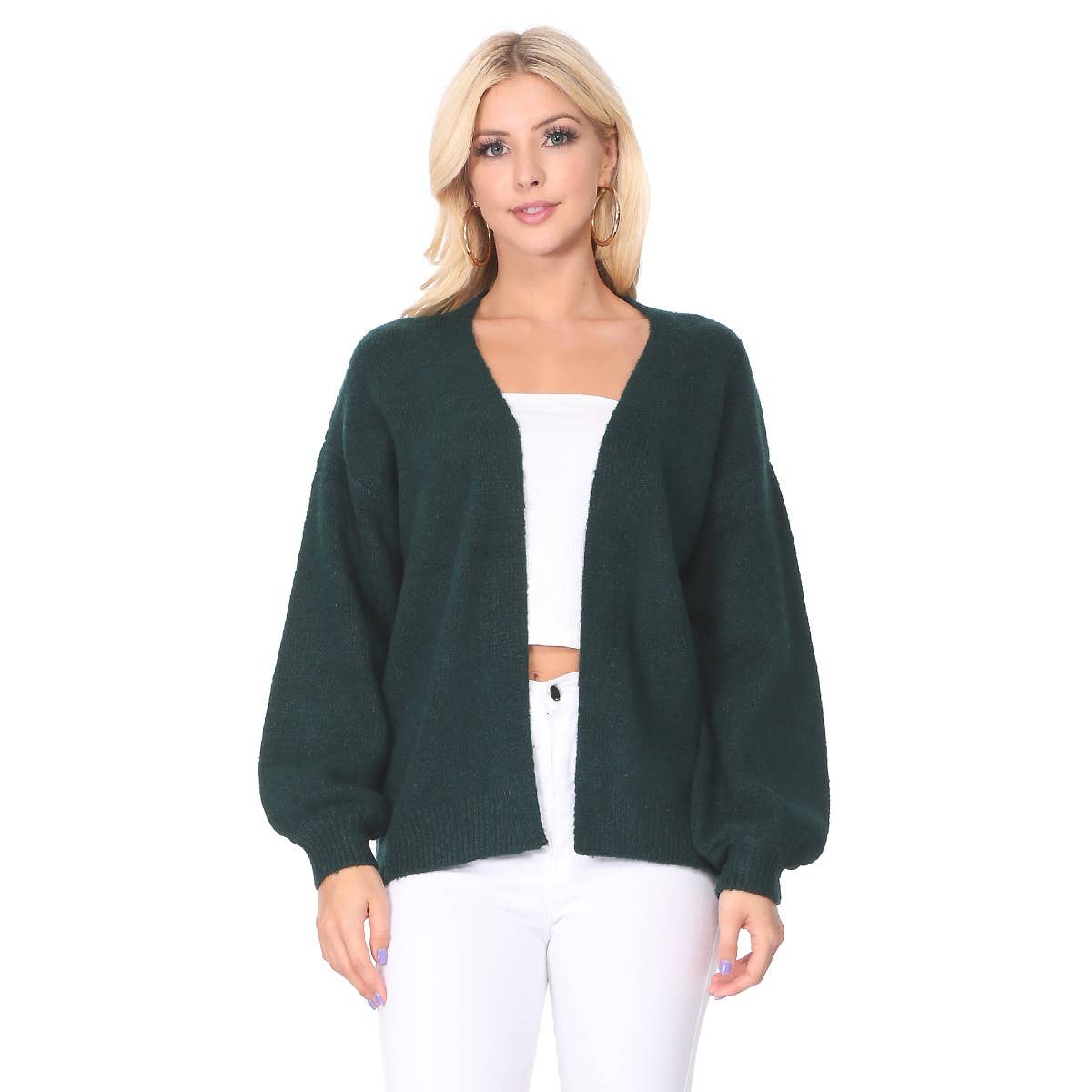 Mak - Bubble Bell Sleeve Chunky Open Sweater Cardigan MK8235