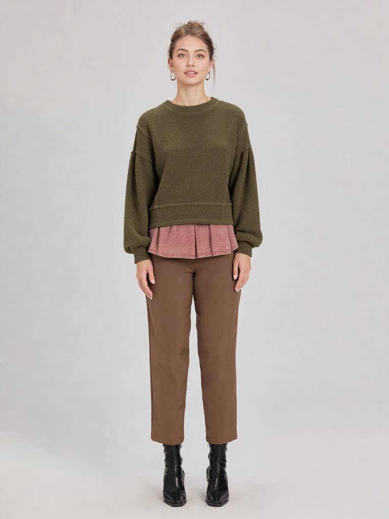 VERY J - NT11338-Round Neck Textured Knit Oversized Top