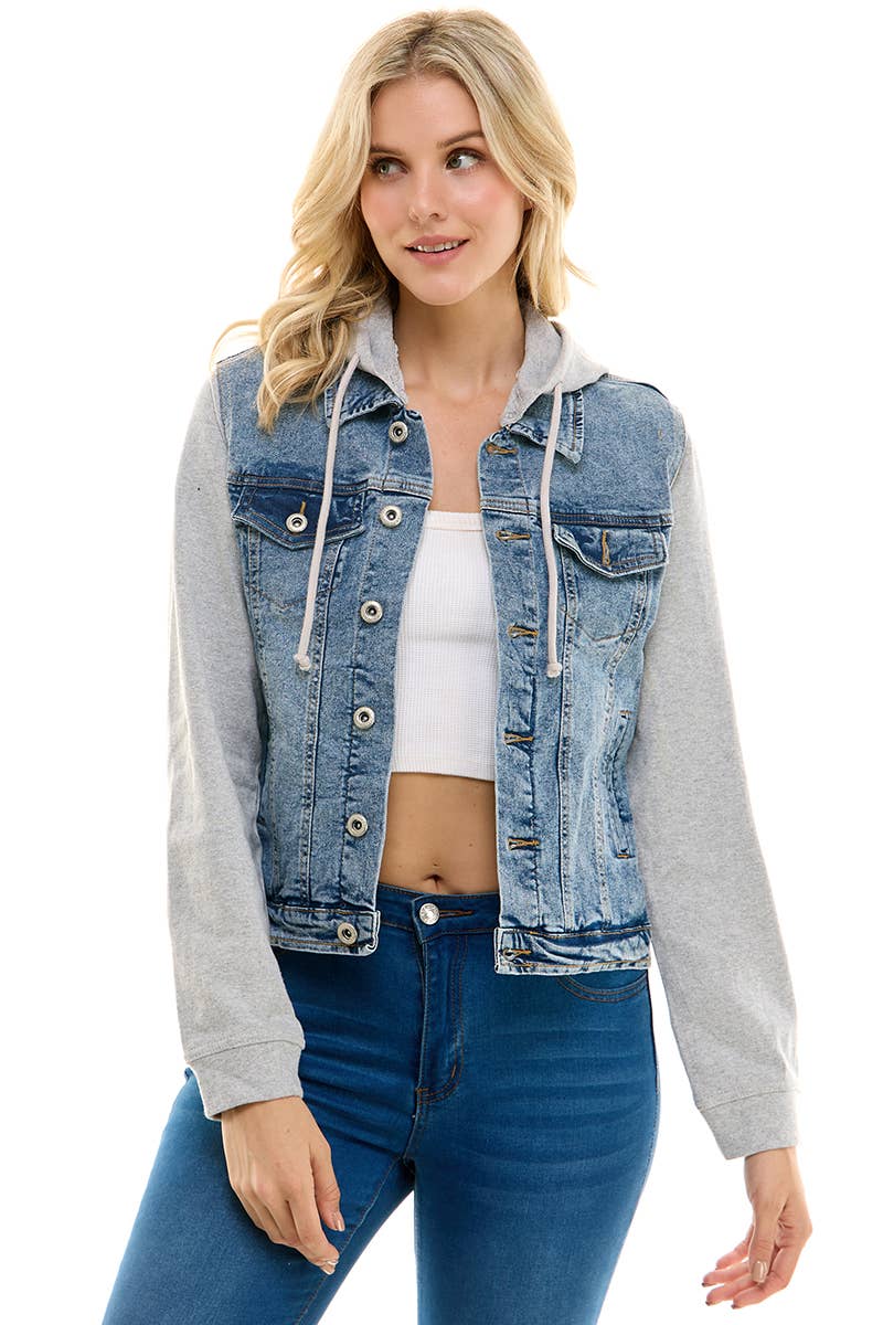 BLUE AGE - Stretch Denim Hoodie Full Zip Trucker Jacket