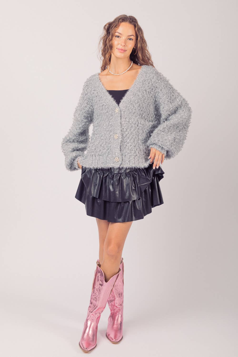 Very J Tiered Leather Skirt