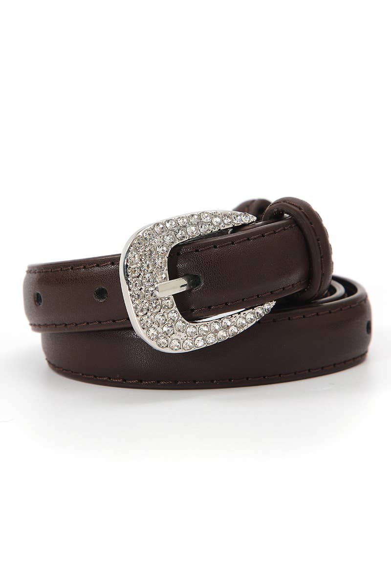Leto Accessories - Rhinestone Skinny Western Glam Belt