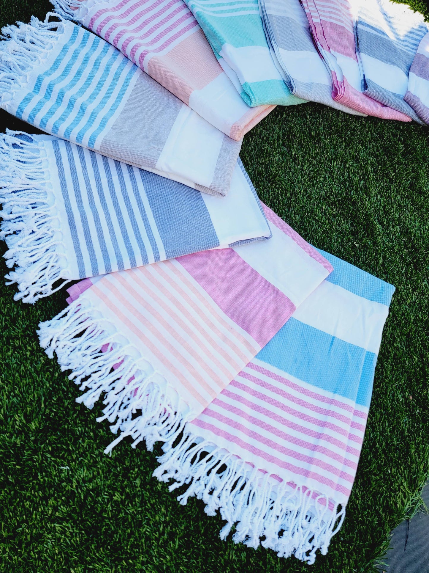 EBRU Home - 10 Beach Towel set, Assorted sand free Towel, Cabana Stripe