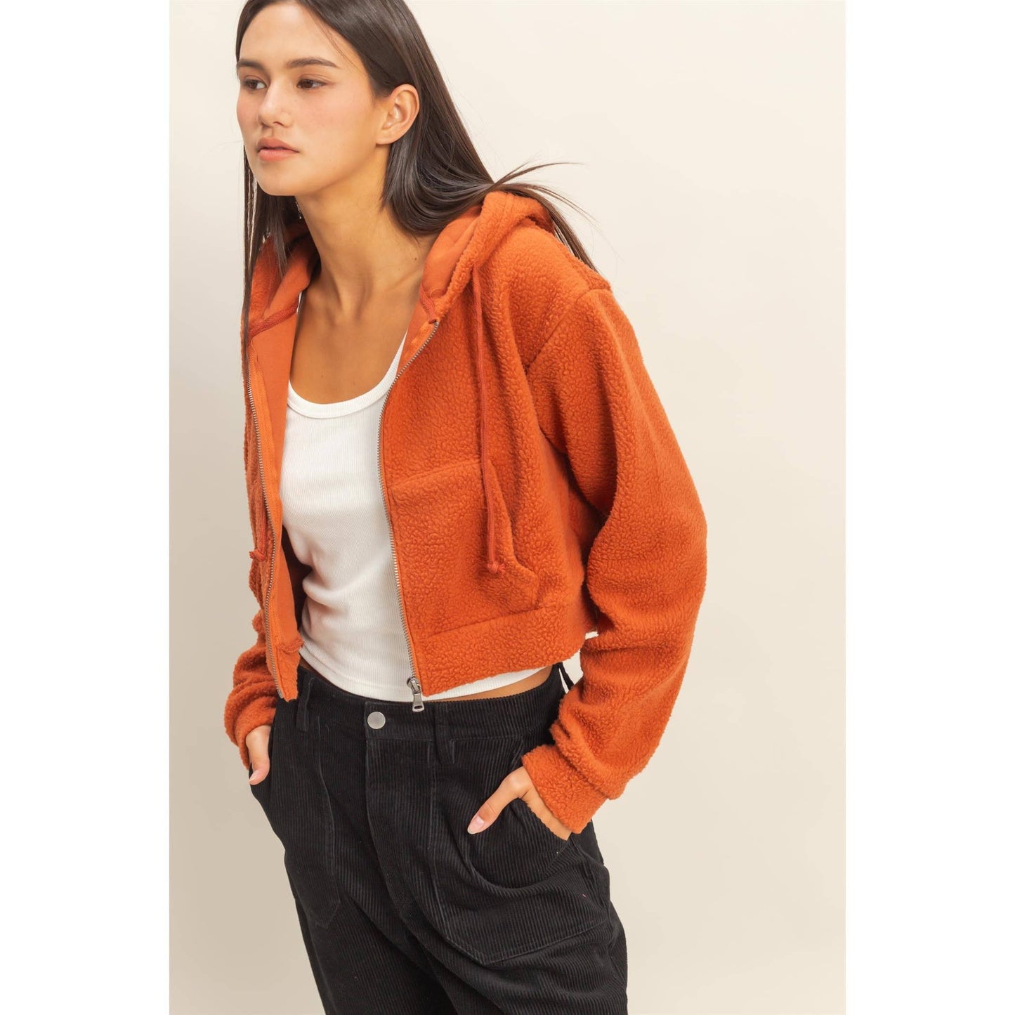 HYFVE - Sherpa Cropped Zip Up Hoodie