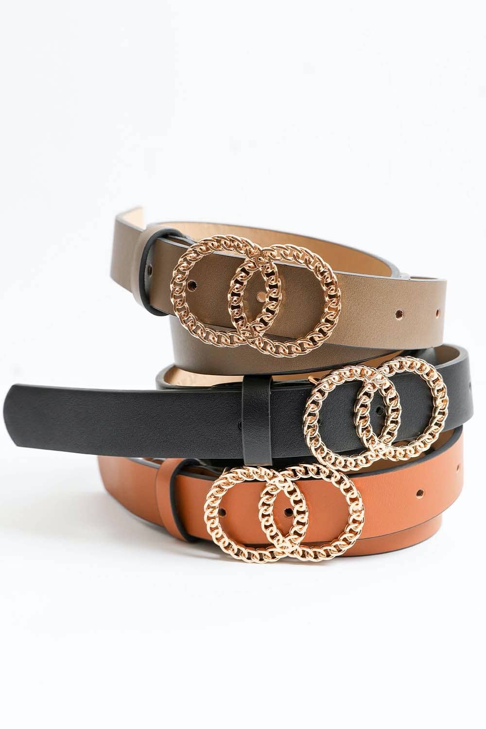 Leto Accessories - Double Chain Ring Buckle Belt - Perfect Golden Accessory