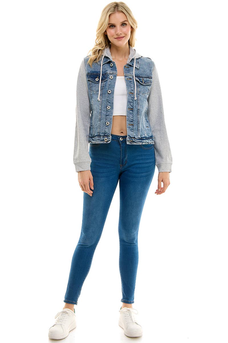 BLUE AGE - Stretch Denim Hoodie Full Zip Trucker Jacket