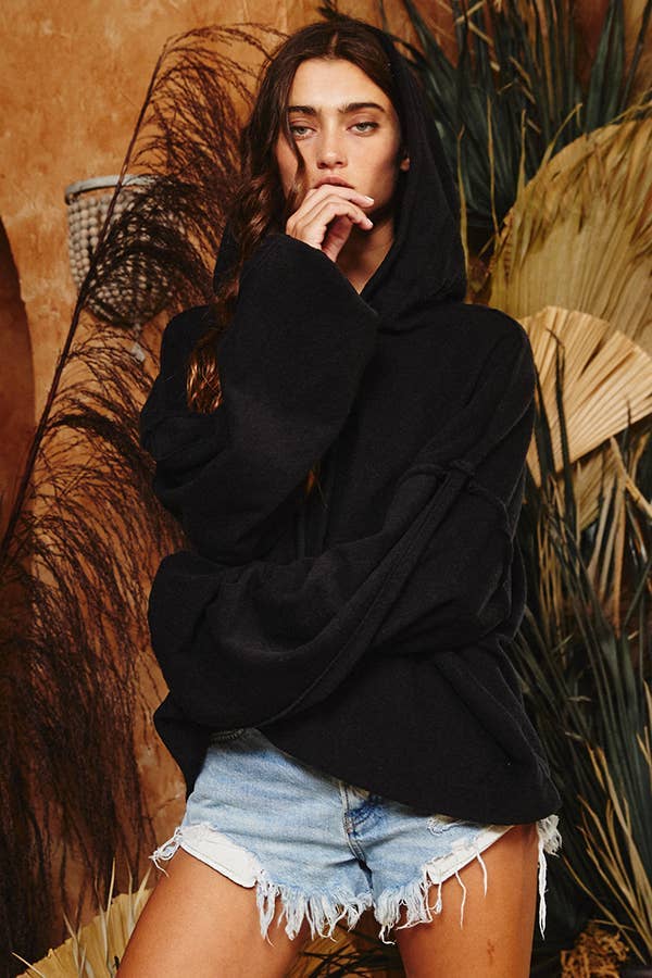 Raw Edge Details Oversize Hoodie Top