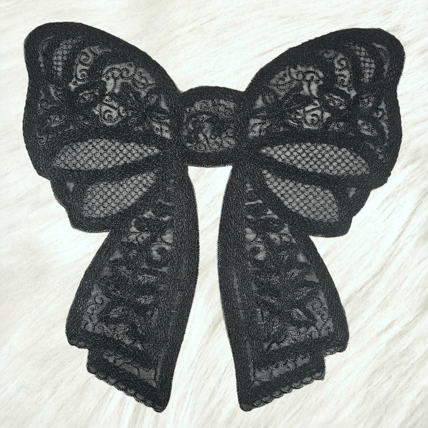 Scratch Decor - Lace Bow Doily Black Large Iron On Patch
