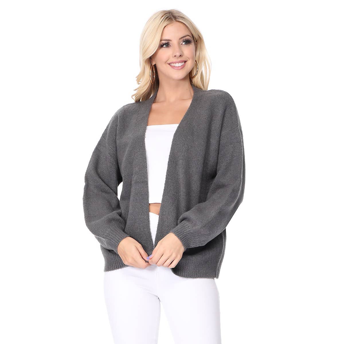 Mak - Bubble Bell Sleeve Chunky Open Sweater Cardigan MK8235