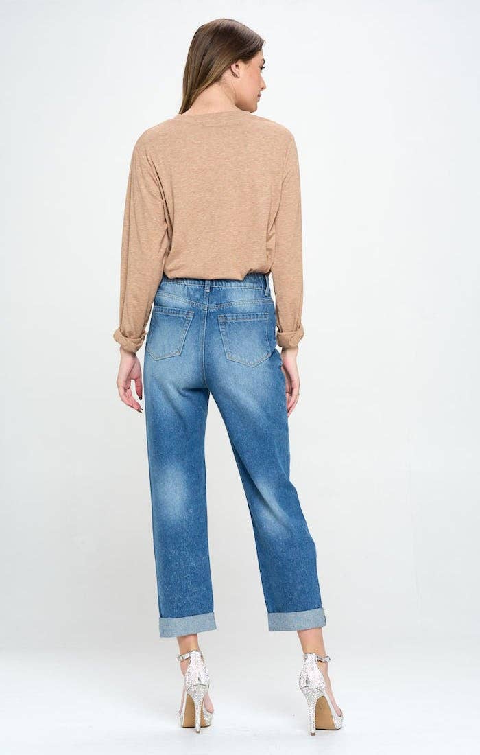 BLUE AGE - HIGH RISE RIPPED BOYFRIEND JEANS JP-1134H