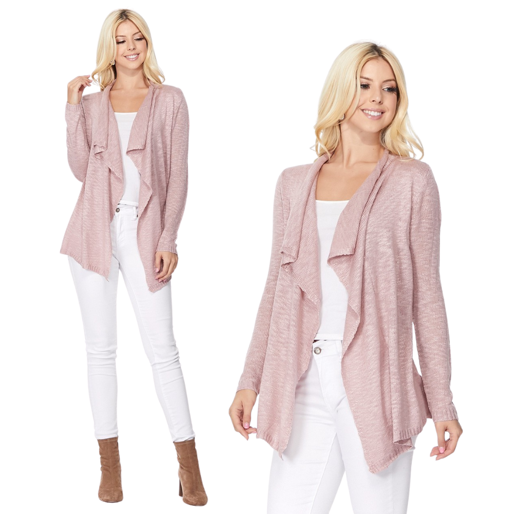 Mak - Long Sleeve Soft Sheer Slub Open Front  Cardigan MK8080