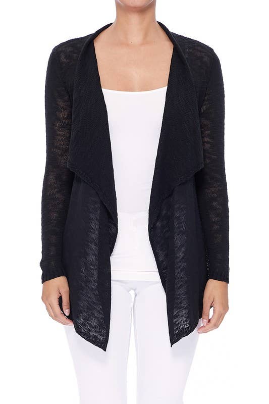 Mak - Long Sleeve Soft Sheer Slub Open Front  Cardigan MK8080