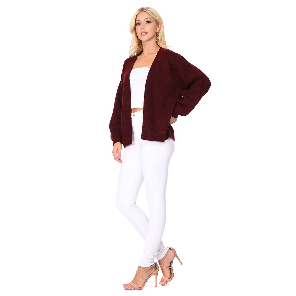 Mak - Bubble Bell Sleeve Chunky Open Sweater Cardigan MK8235