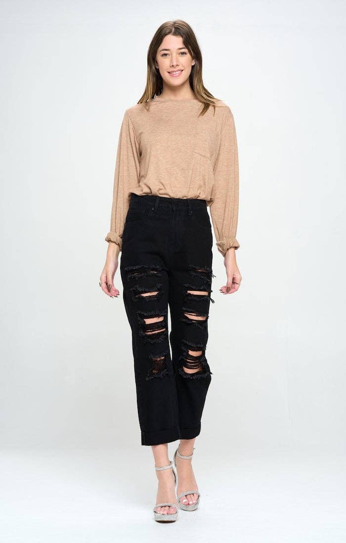 BLUE AGE - HIGH RISE RIPPED BOYFRIEND JEANS JP-1134H