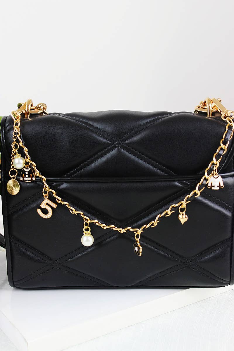 Leto Accessories - Inspired Pearl&Leather Interwoven Bag Charm Chain Strap