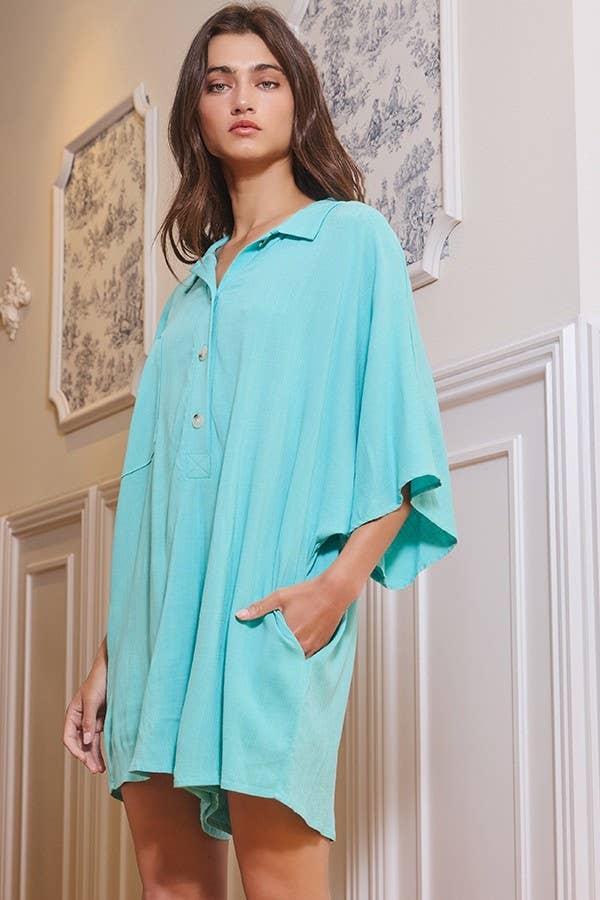 Breezy Days Blue Linen Oversize Button Up Romper