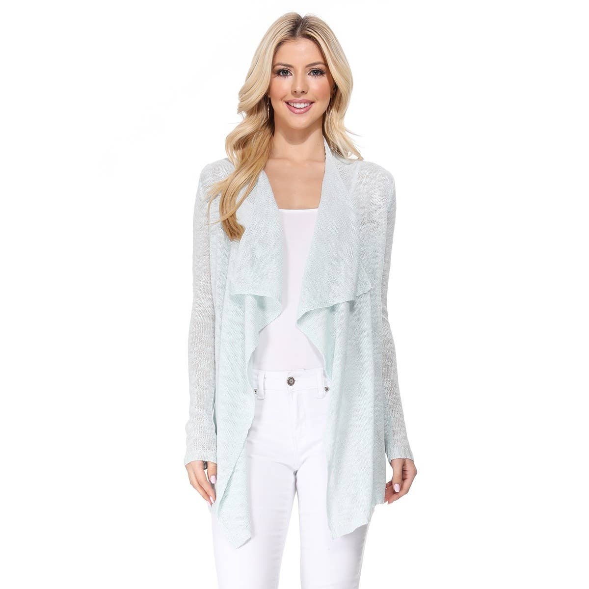 Mak - Long Sleeve Soft Sheer Slub Open Front  Cardigan MK8080