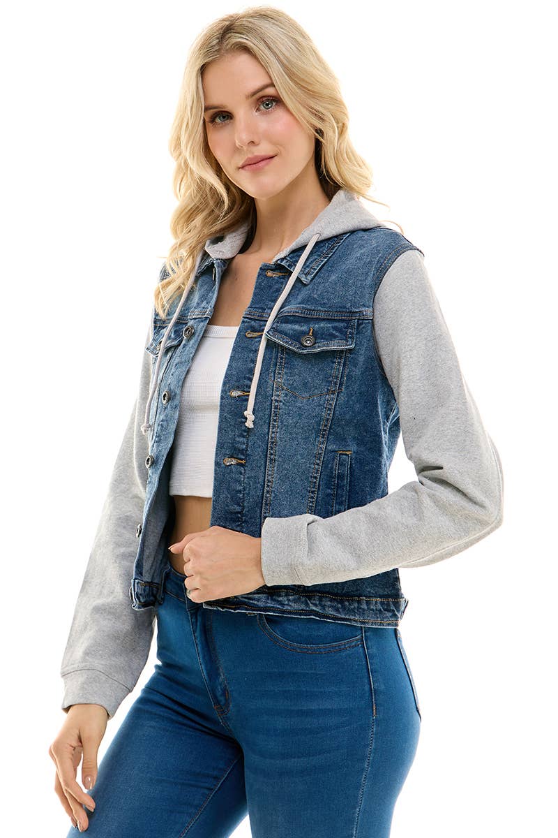BLUE AGE - Stretch Denim Hoodie Full Zip Trucker Jacket