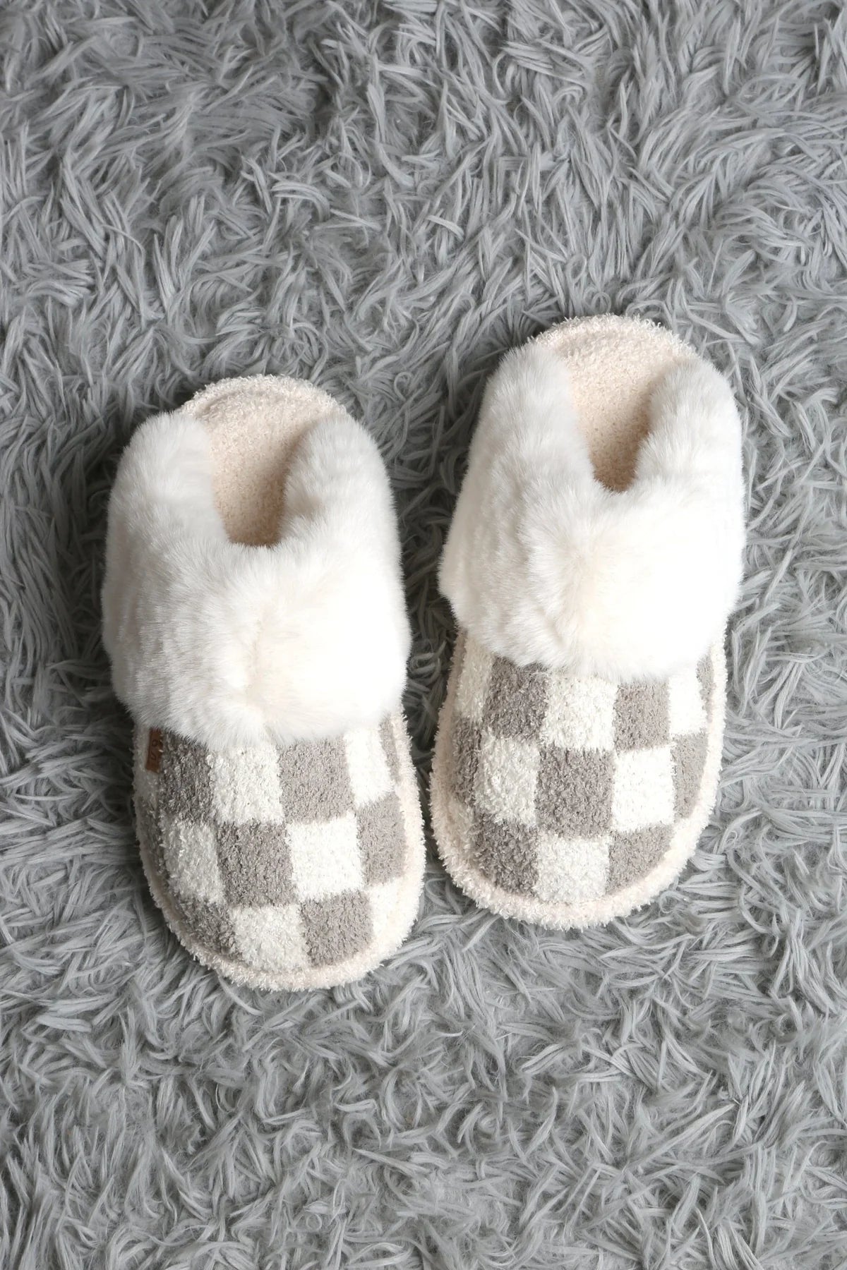 Super Lux Checker Faux Fur Cuff Slippers