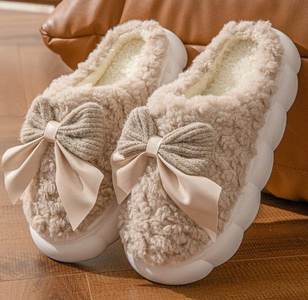 Fluffy Ribbon Platform Slippers