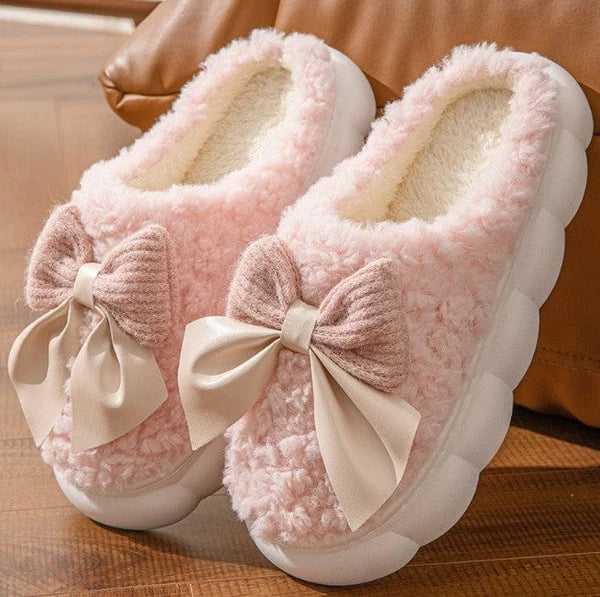 Fluffy Ribbon Platform Slippers