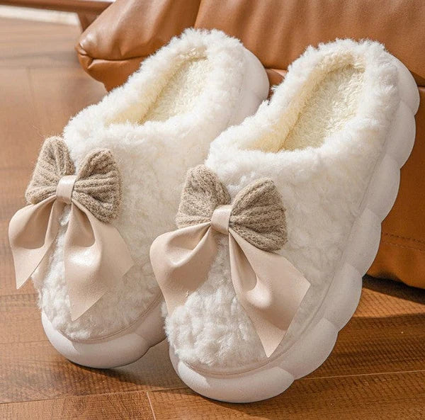 Fluffy Ribbon Platform Slippers